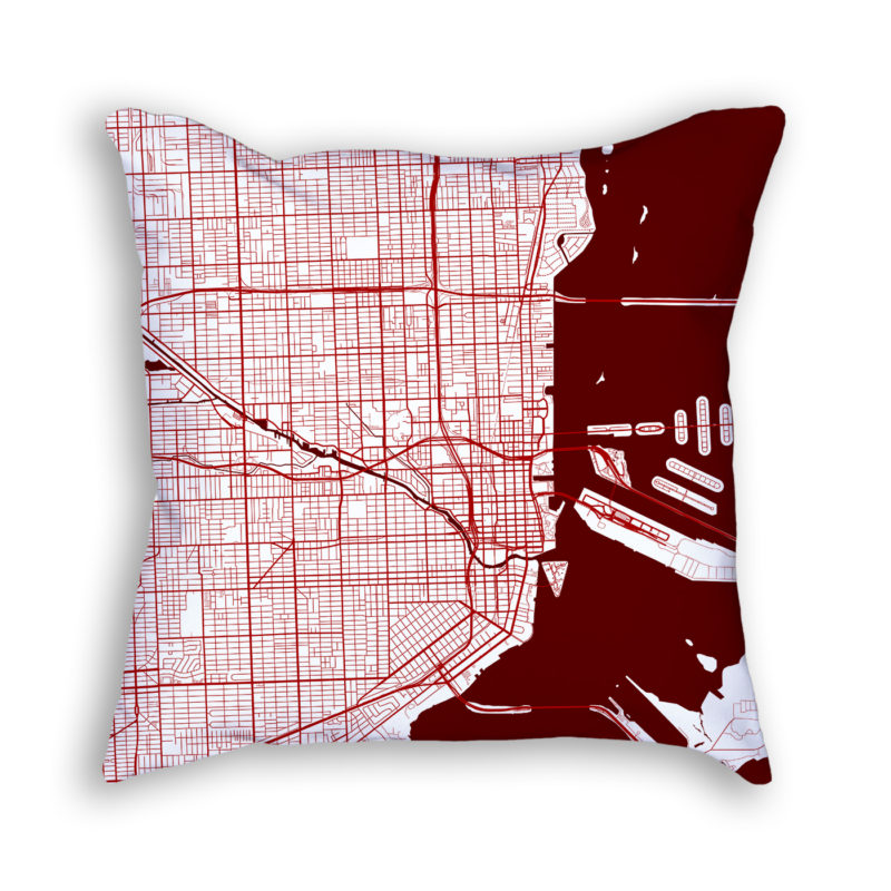 Miami Florida City Map Art Decorative Throw Pillow