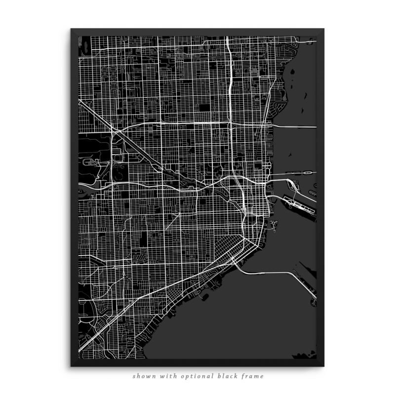 Miami FL City Street Map Black Poster