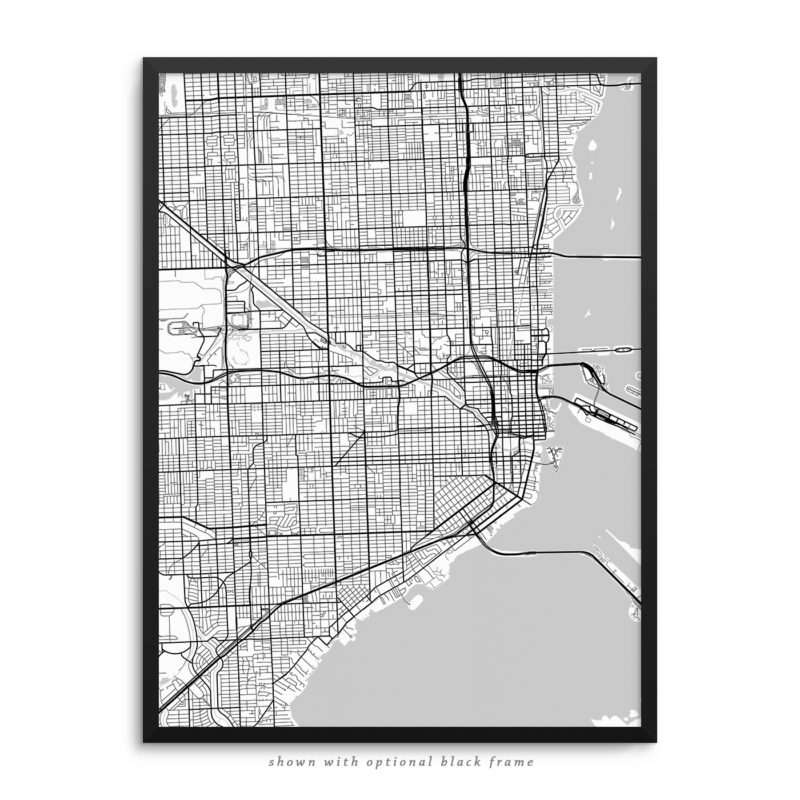 Miami FL City Street Map White Poster