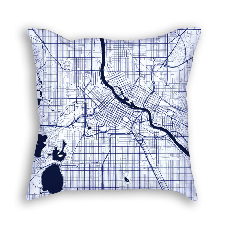 Minneapolis Minnesota City Map Art Decorative Throw Pillow