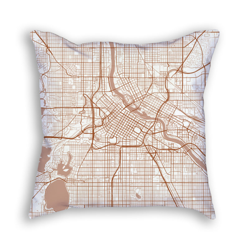 Minneapolis Minnesota City Map Art Decorative Throw Pillow