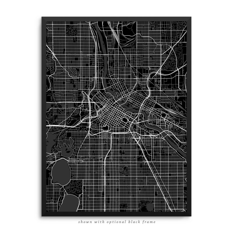 Minneapolis MN City Street Map Black Poster