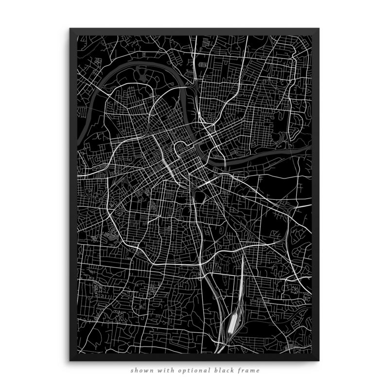 Nashville TN City Street Map Black Poster