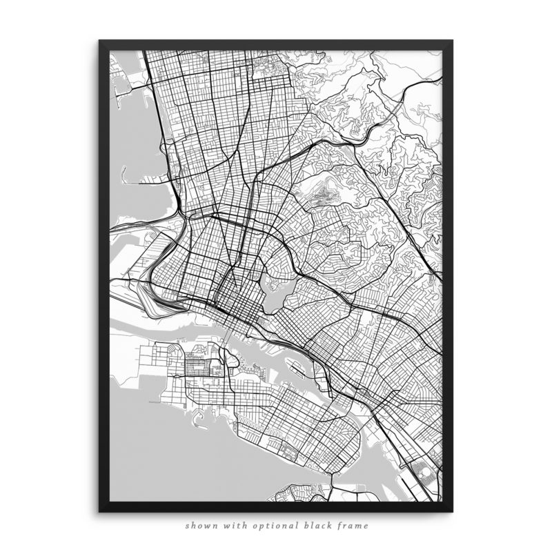 Oakland CA City Street Map White Poster