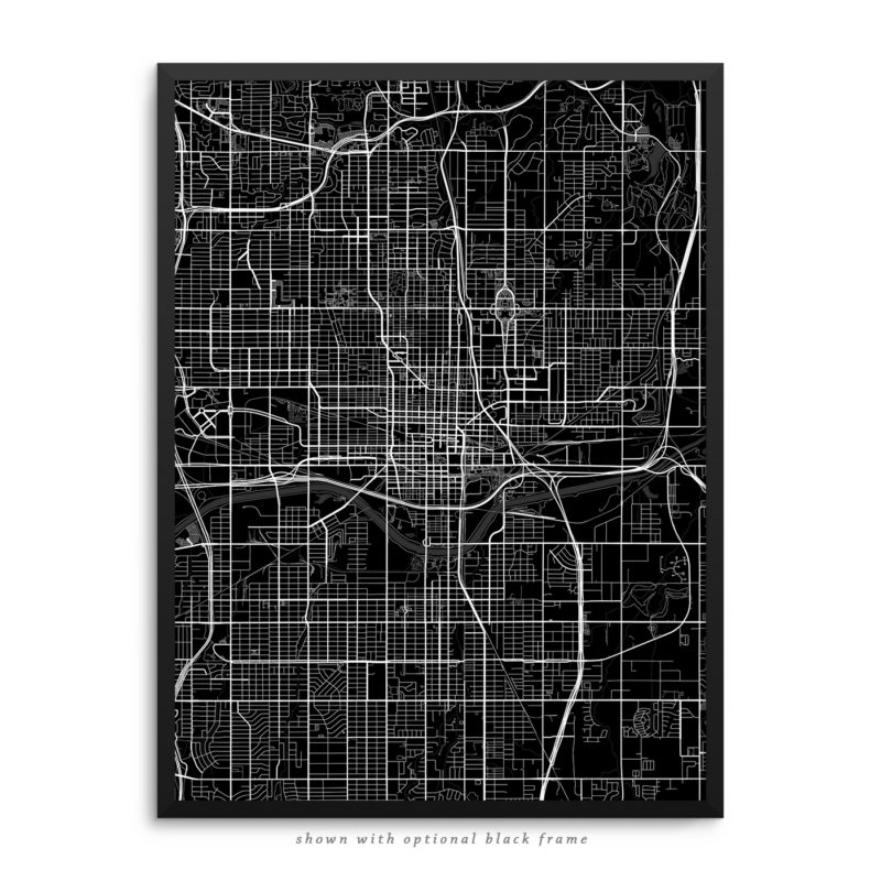 Oklahoma City OK City Street Map Black Poster