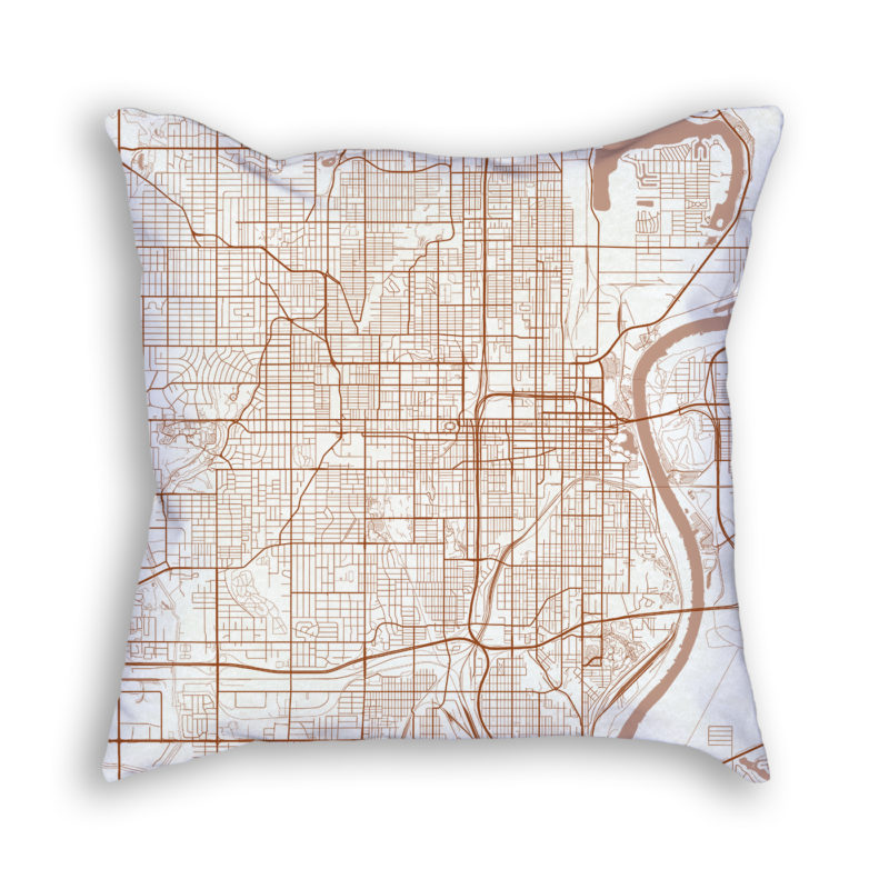 Omaha Nebraska City Map Art Decorative Throw Pillow