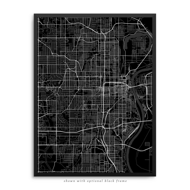 Omaha NE City Street Map Black Poster
