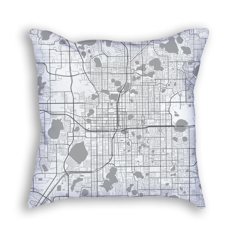 Orlando Florida City Map Art Decorative Throw Pillow