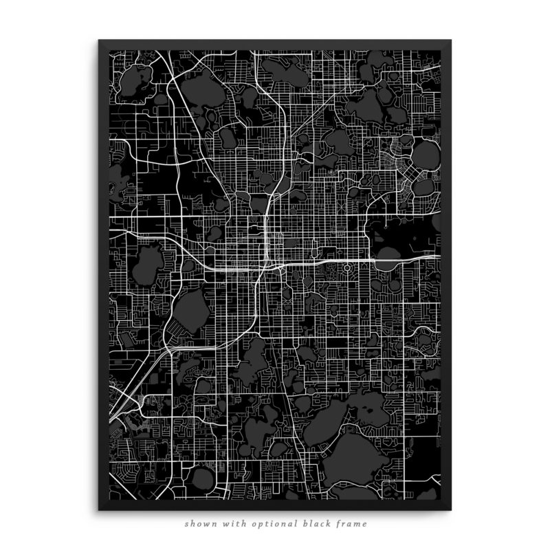 Orlando FL City Street Map Black Poster