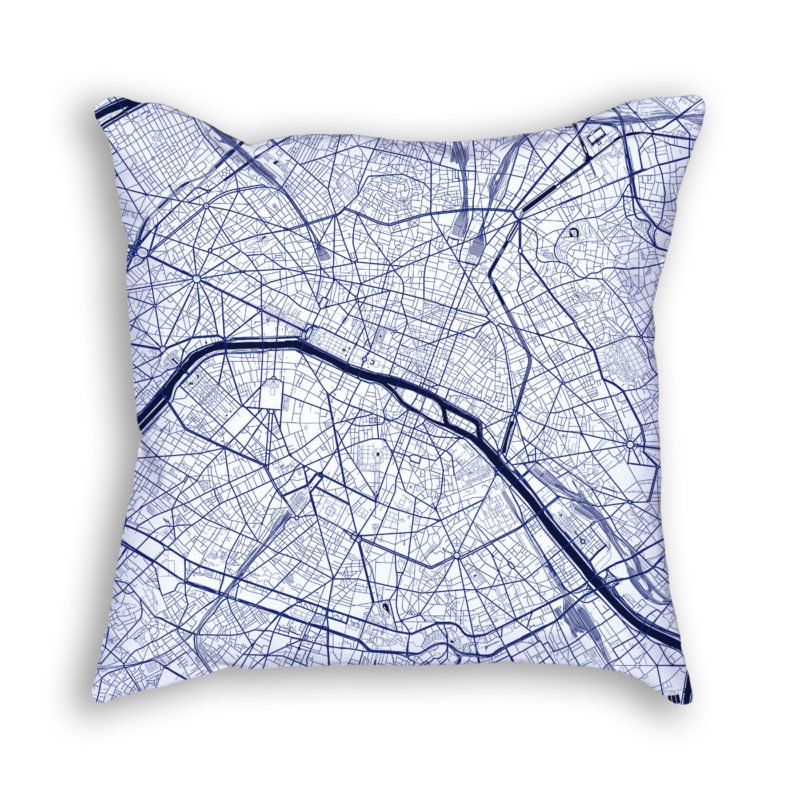 Paris France City Map Art Decorative Throw Pillow