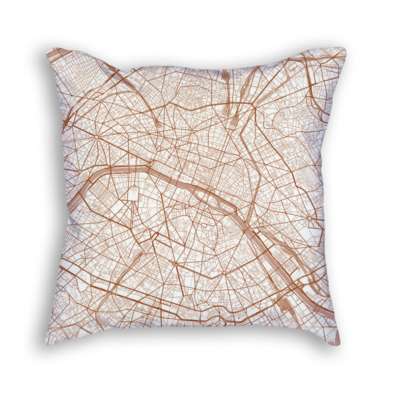 Paris France City Map Art Decorative Throw Pillow