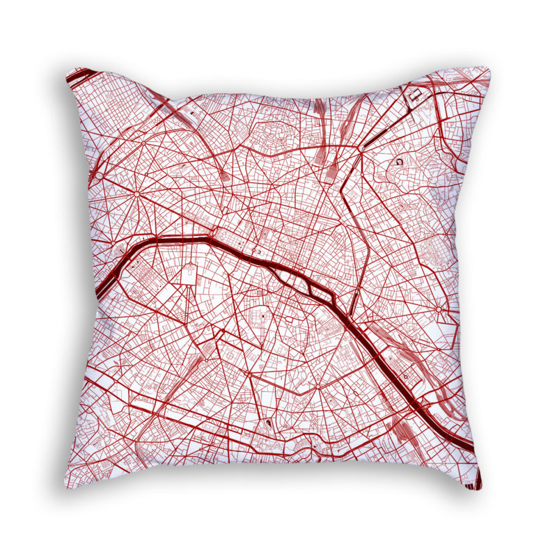 Paris France City Map Art Decorative Throw Pillow