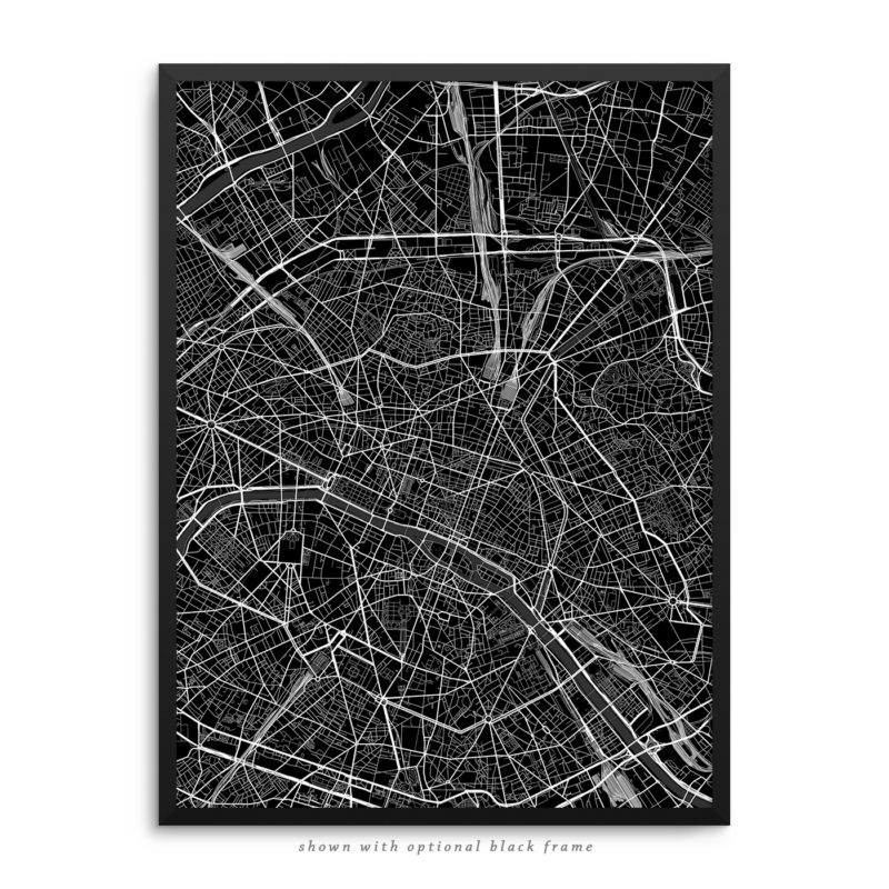 Paris France City Street Map Black Poster