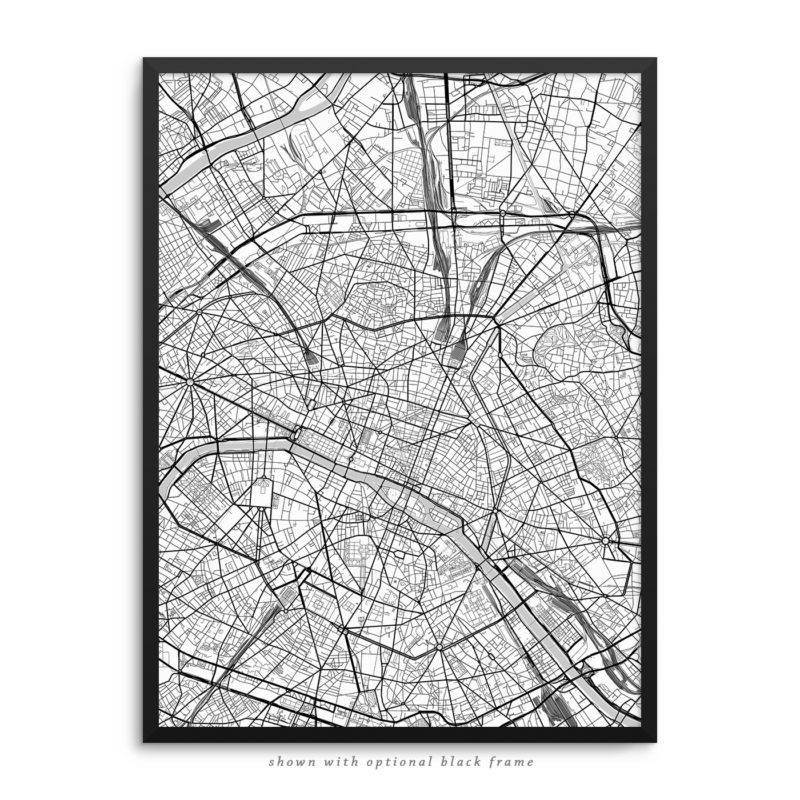 Paris France City Street Map White Poster