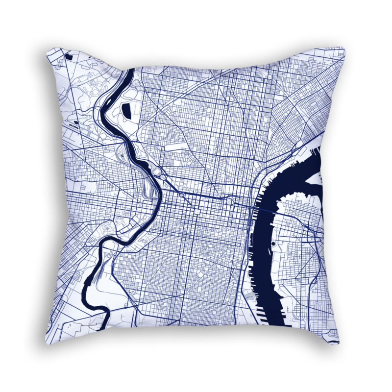 Philadelphia Pennsylvania City Map Art Decorative Throw Pillow