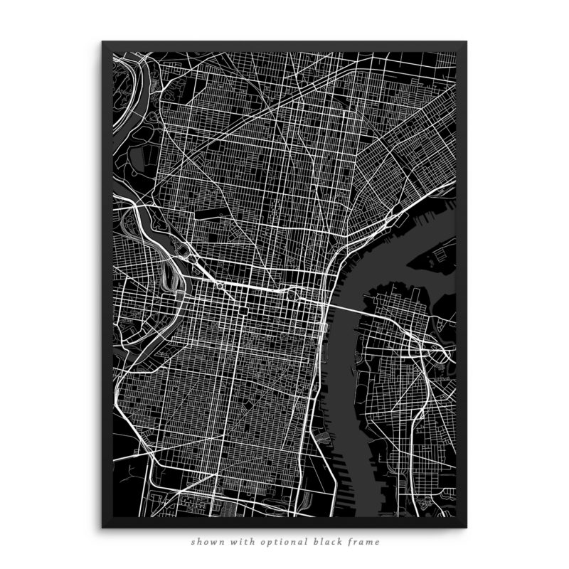 Philadelphia PA City Street Map Black Poster