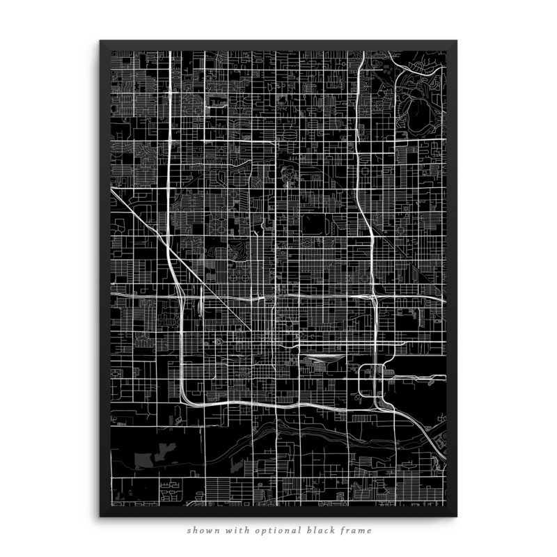 Phoenix AZ City Street Map Black Poster