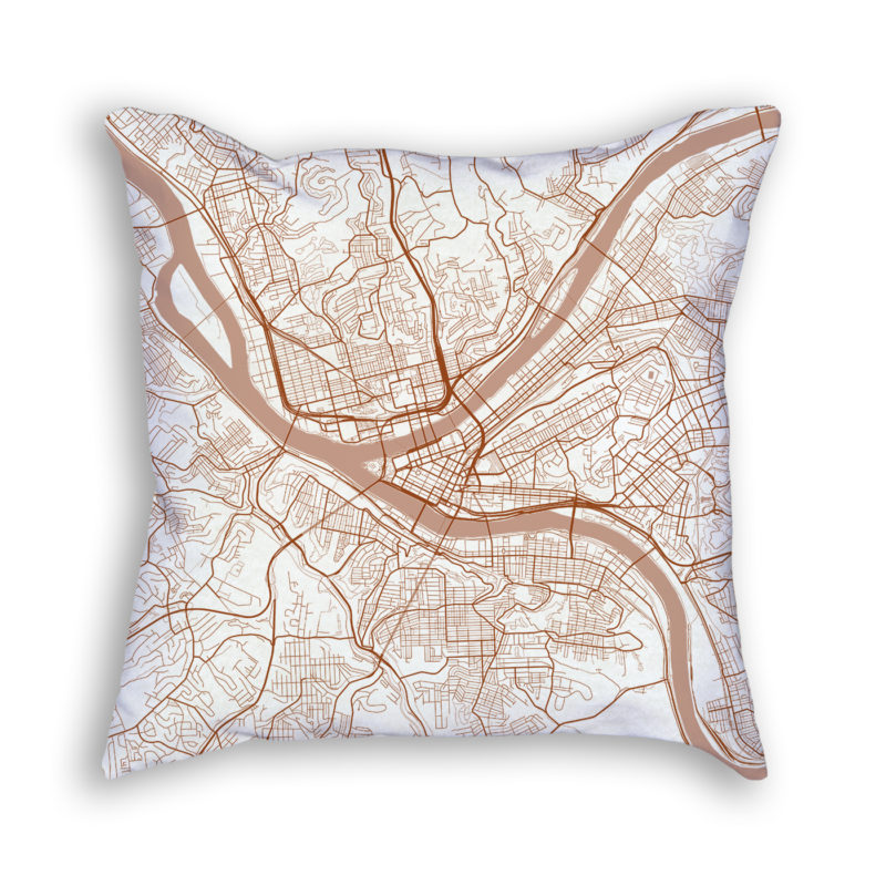 Pittsburgh PA City Map Art Decorative Throw Pillow