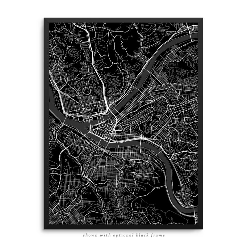 Pittsburgh PA City Street Map Black Poster