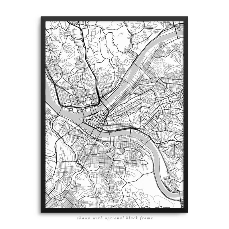 Pittsburgh PA City Street Map White Poster