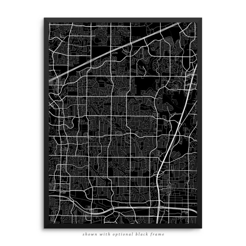 Plano TX City Street Map Black Poster