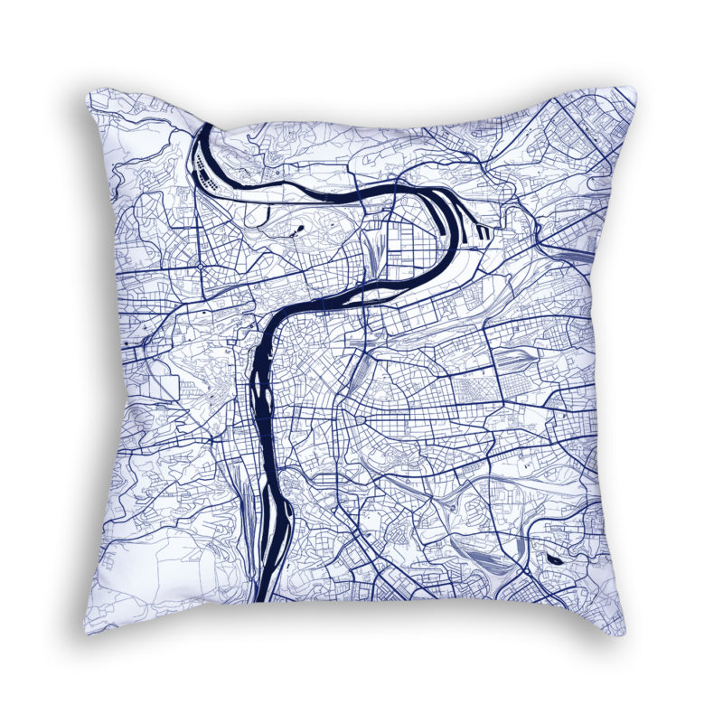 Prague Czech Republic City Map Art Decorative Throw Pillow