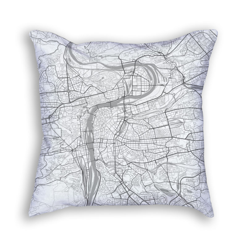 Prague Czech Republic City Map Art Decorative Throw Pillow