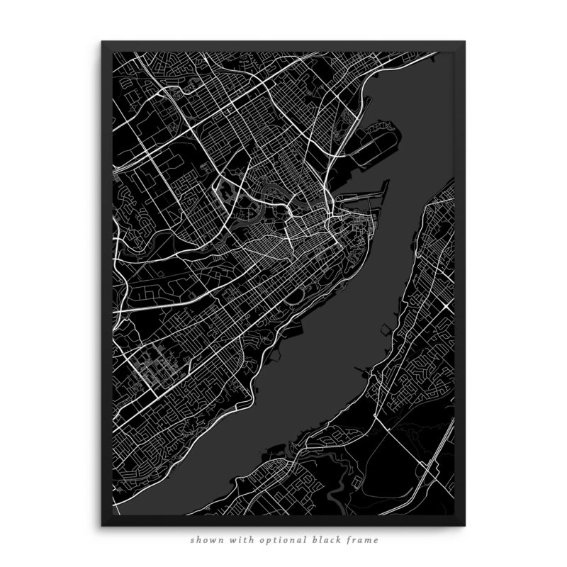 Quebec City Canada City Street Map Black Poster