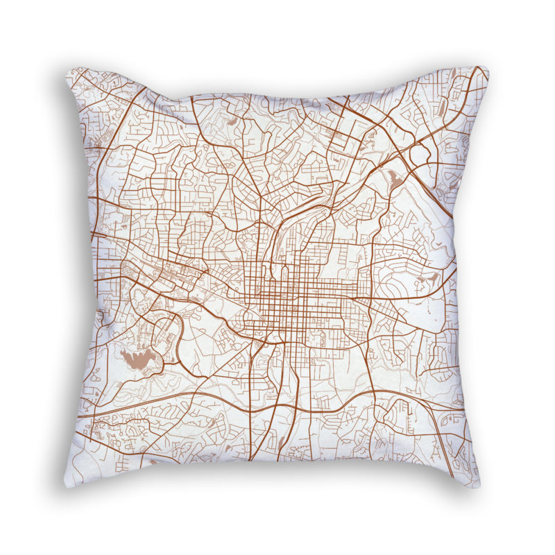 Raleigh NC City Map Art Decorative Throw Pillow