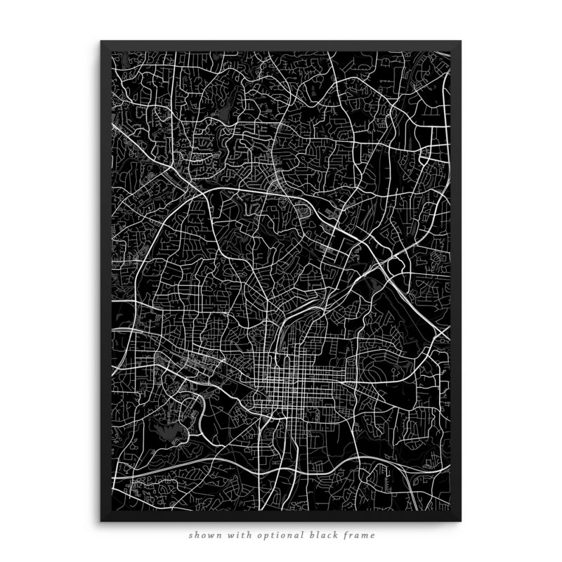 Raleigh NC City Street Map Black Poster