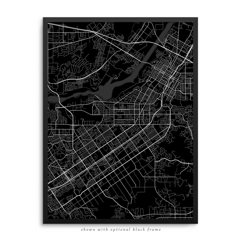 Riverside CA City Street Map Black Poster