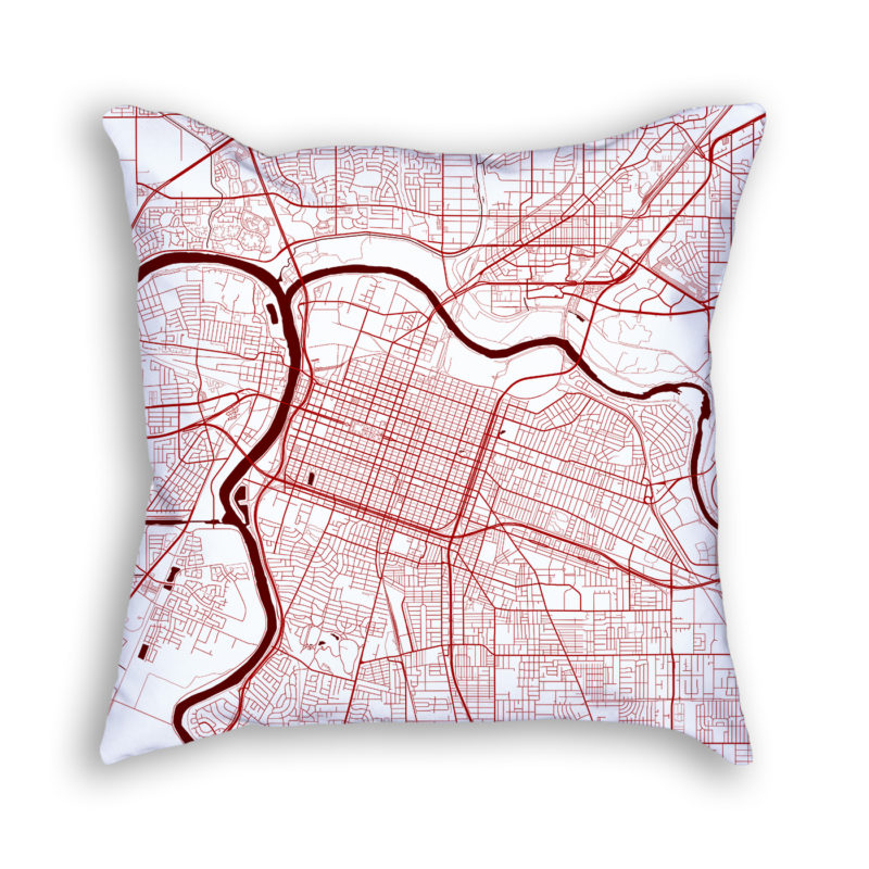 Sacramento California City Map Art Decorative Throw Pillow