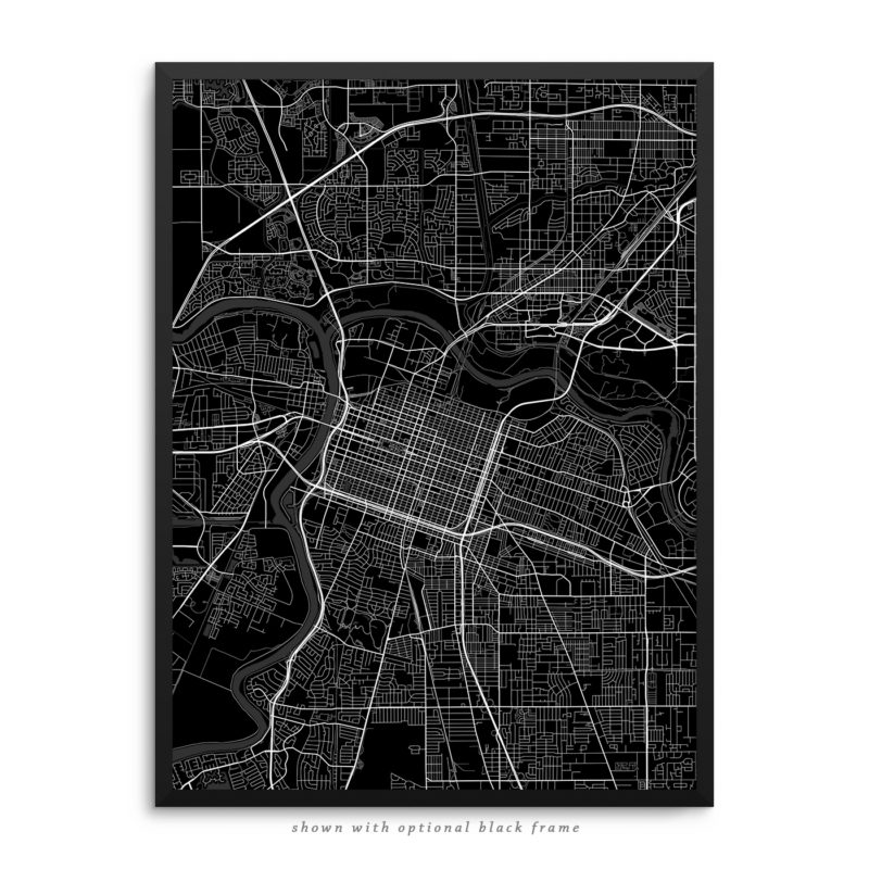 Sacramento CA City Street Map Black Poster