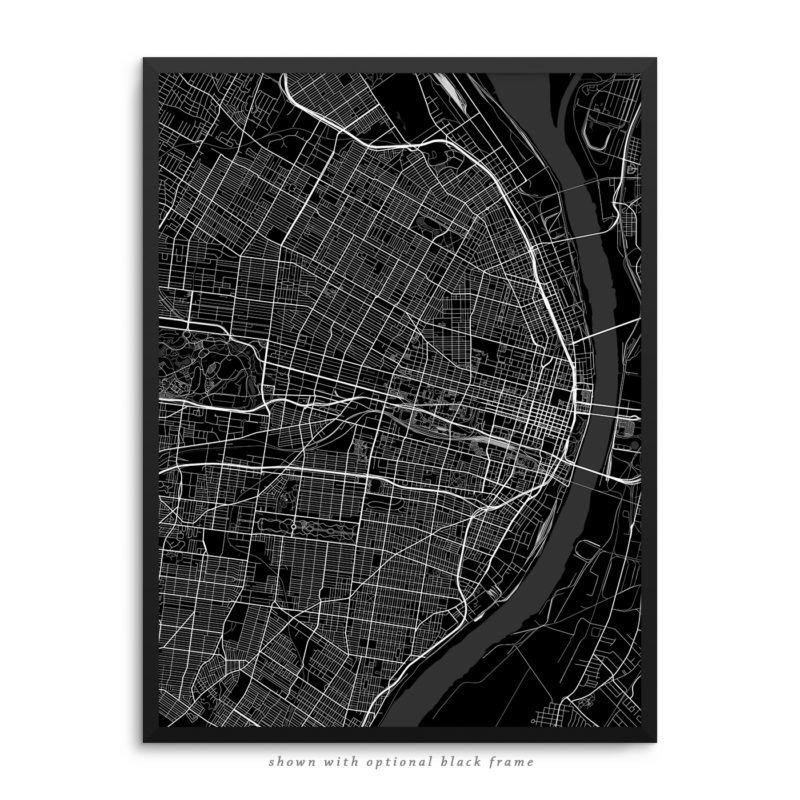 Saint Louis MO City Street Map Black Poster