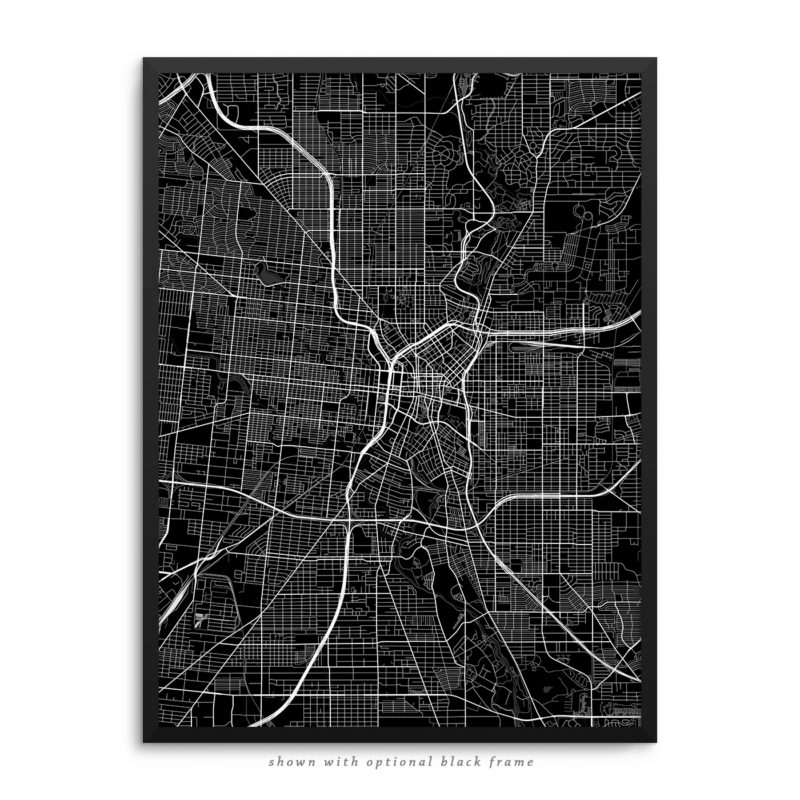 San Antonio TX City Street Map Black Poster