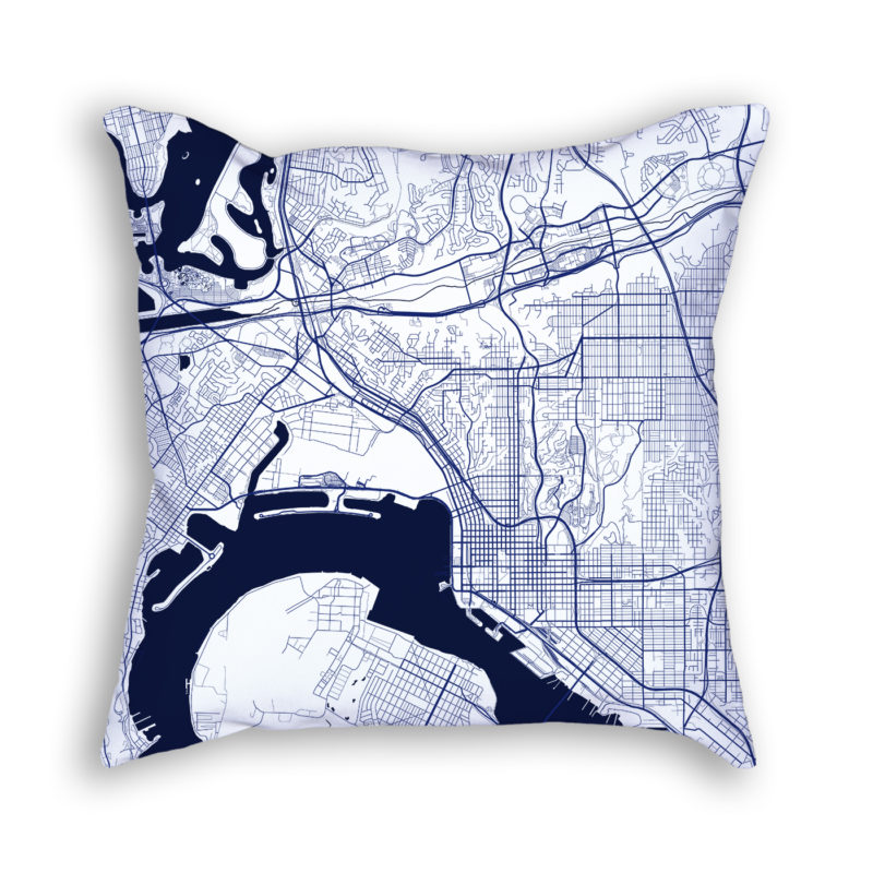 San Diego California City Map Art Decorative Throw Pillow