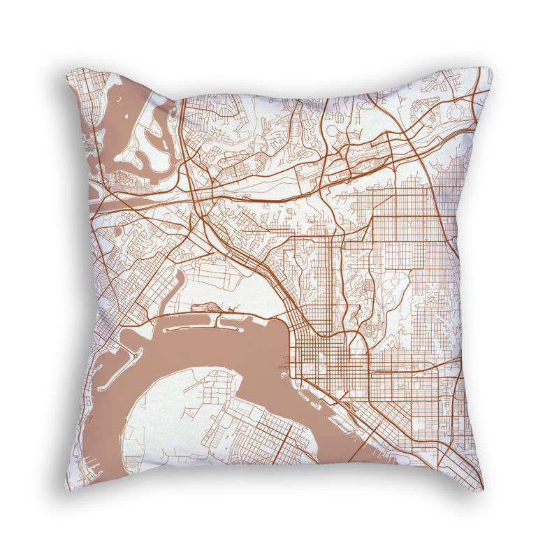 San Diego CA City Map Art Decorative Throw Pillow