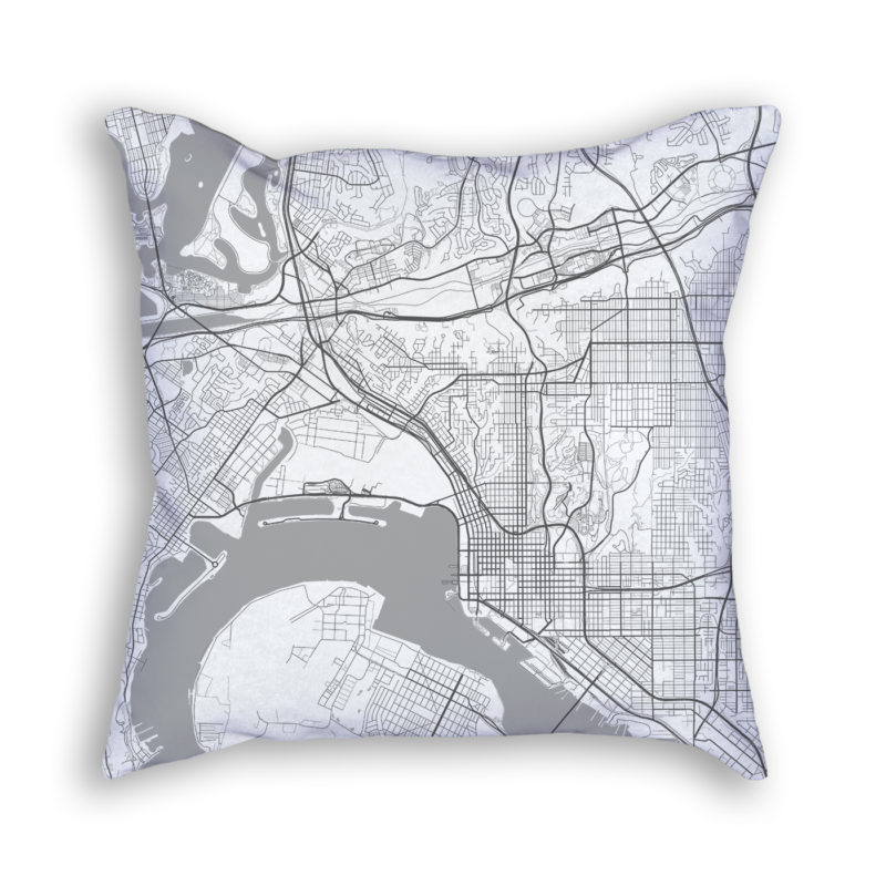 San Diego California City Map Art Decorative Throw Pillow