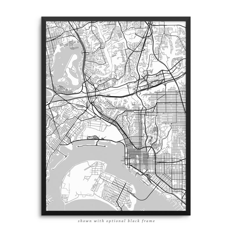 San Diego CA City Street Map White Poster