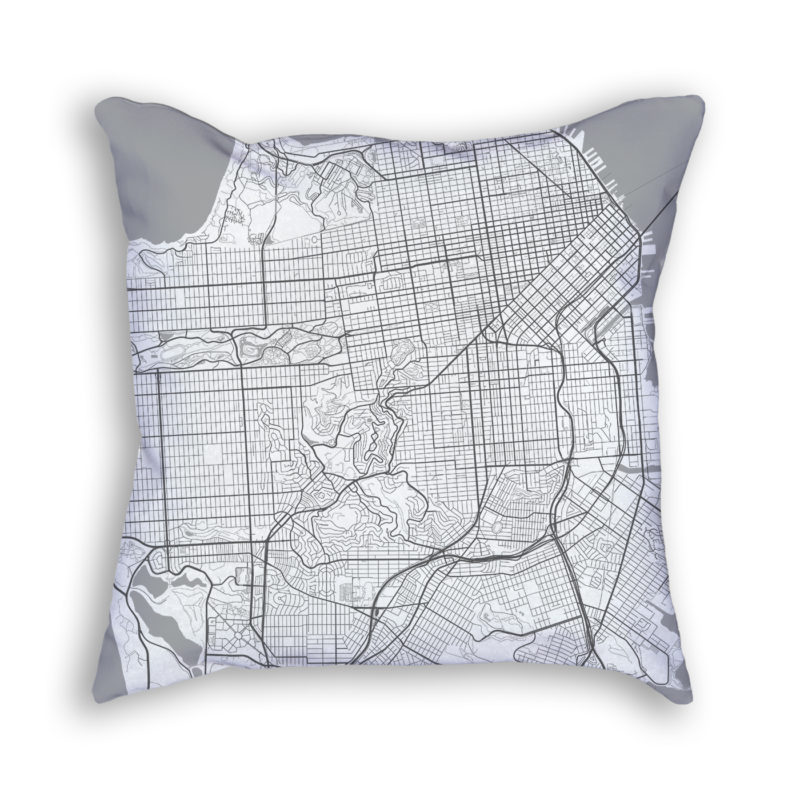 San Francisco California City Map Art Decorative Throw Pillow