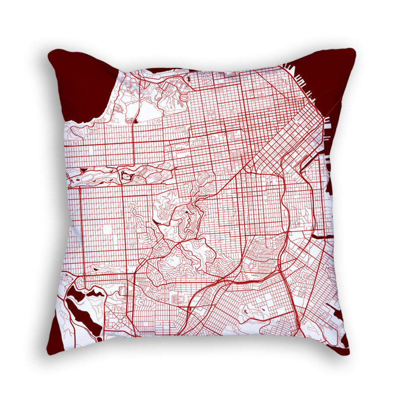 San Francisco California City Map Art Decorative Throw Pillow