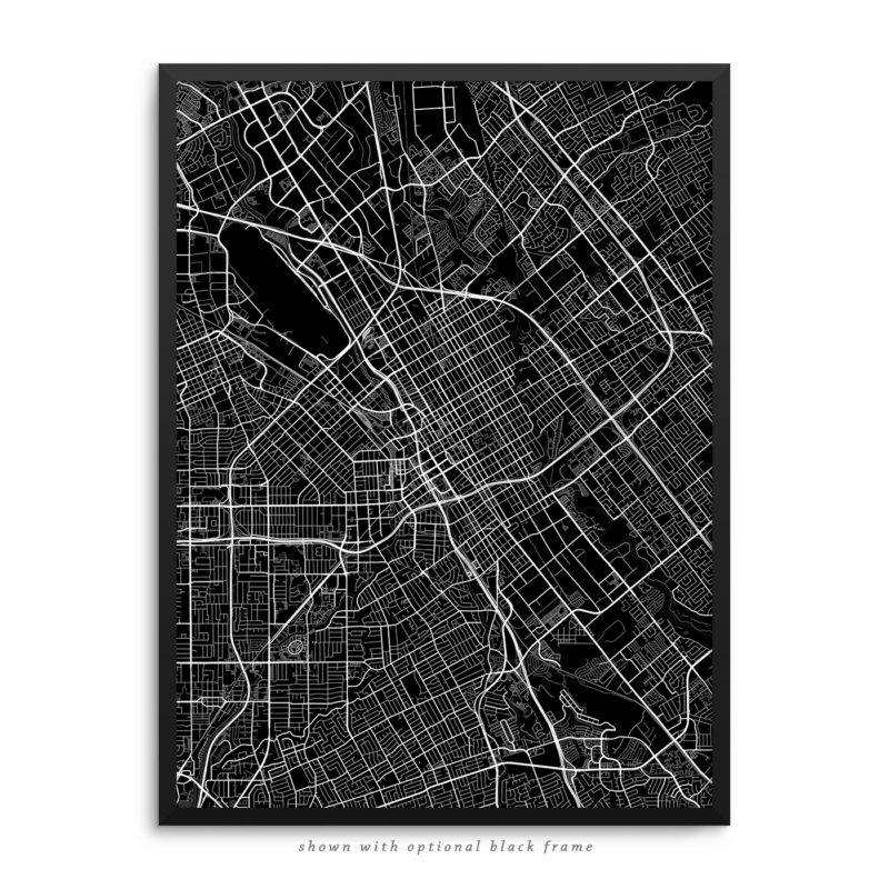 San Jose CA City Street Map Black Poster