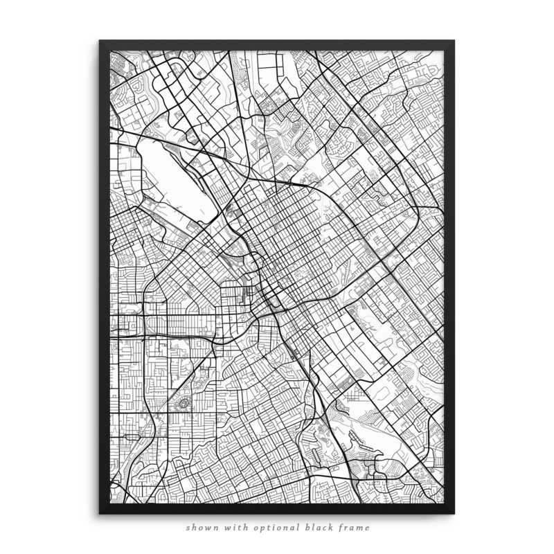 San Jose CA City Street Map White Poster