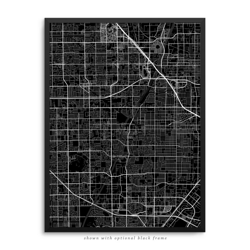 Santa Ana CA City Street Map Black Poster