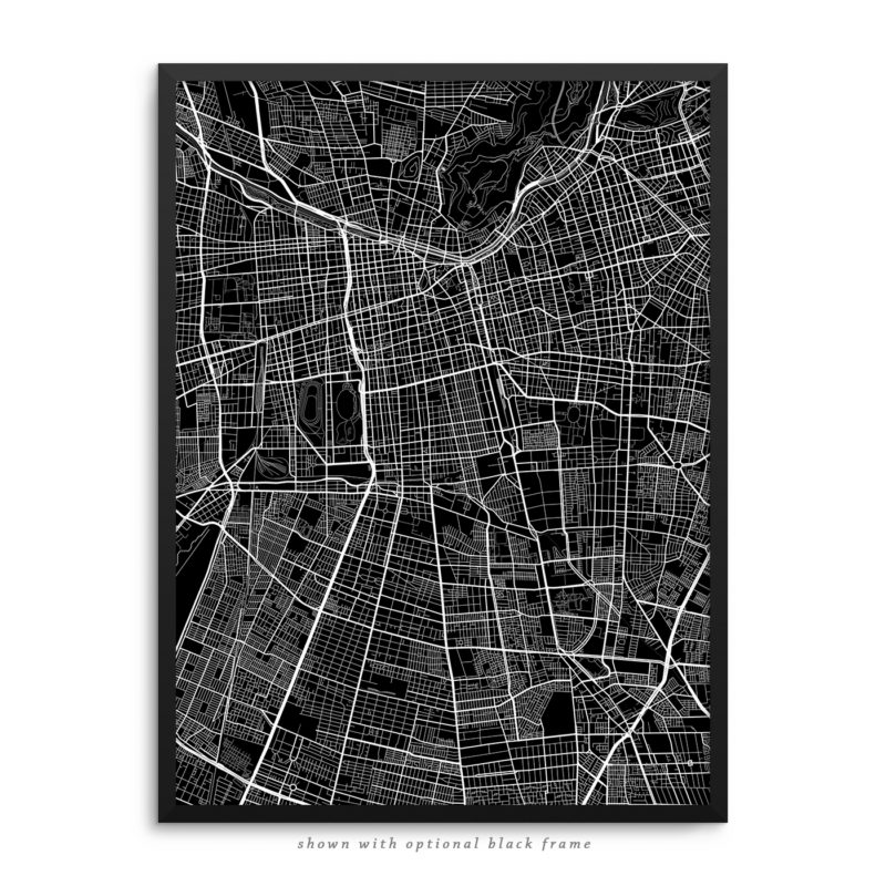 Santiago Chile City Street Map Black Poster