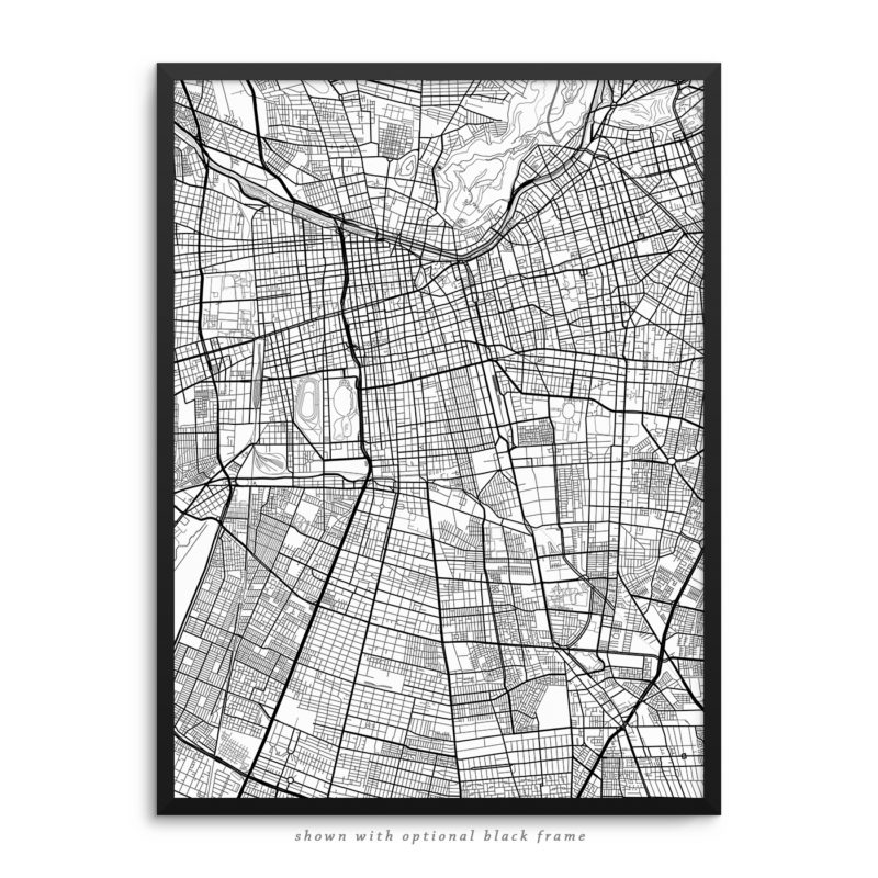 Santiago Chile City Street Map White Poster