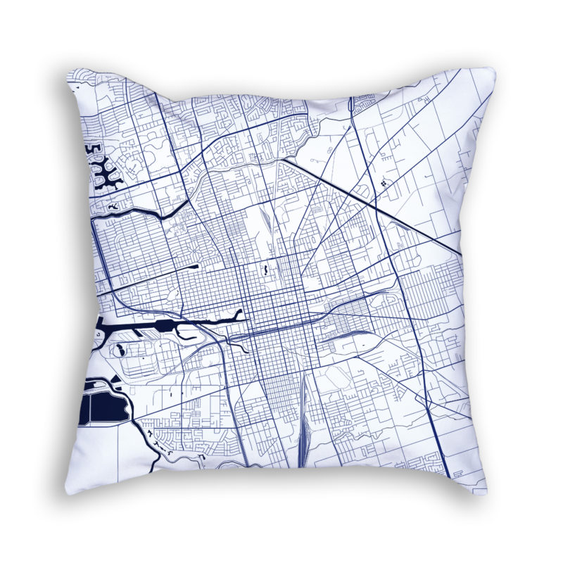 Stockton California City Map Art Decorative Throw Pillow