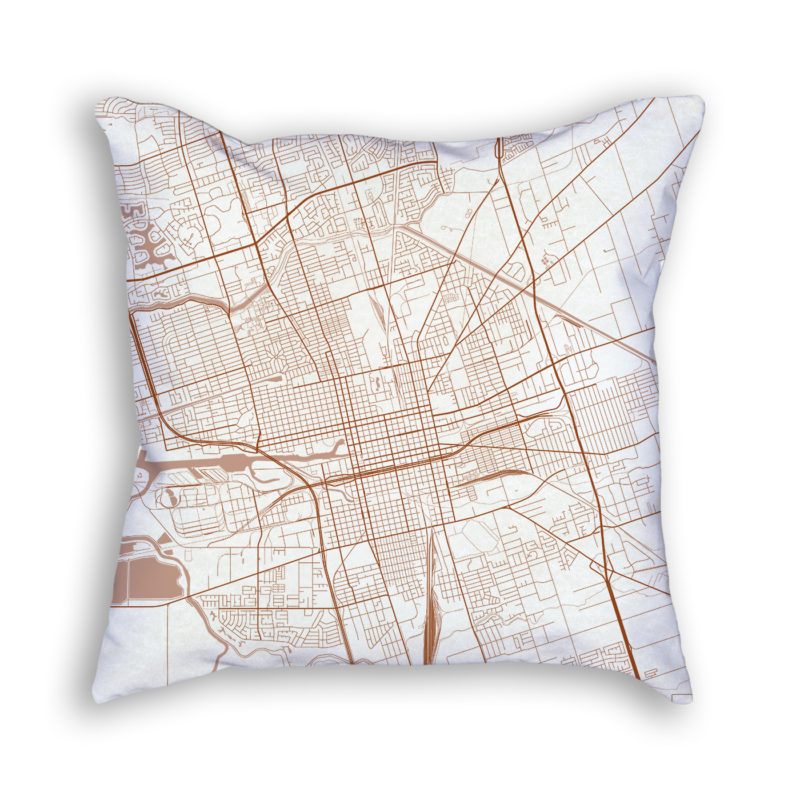 Stockton CA City Map Art Decorative Throw Pillow