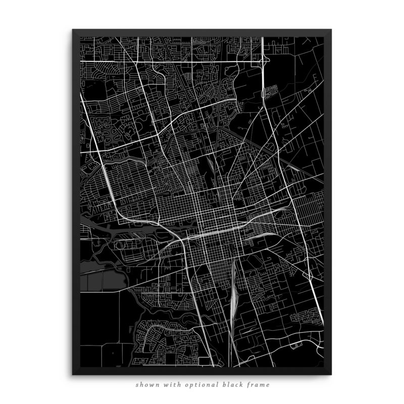 Stockton CA City Street Map Black Poster