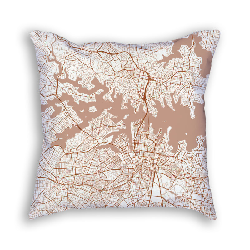 Sydney Australia City Map Art Decorative Throw Pillow